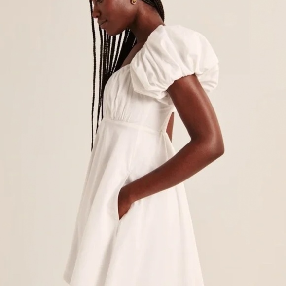 NWT Abercrombie & Fitch Ruched Puff Sleeve Mini Dress - Picture 2 of 8